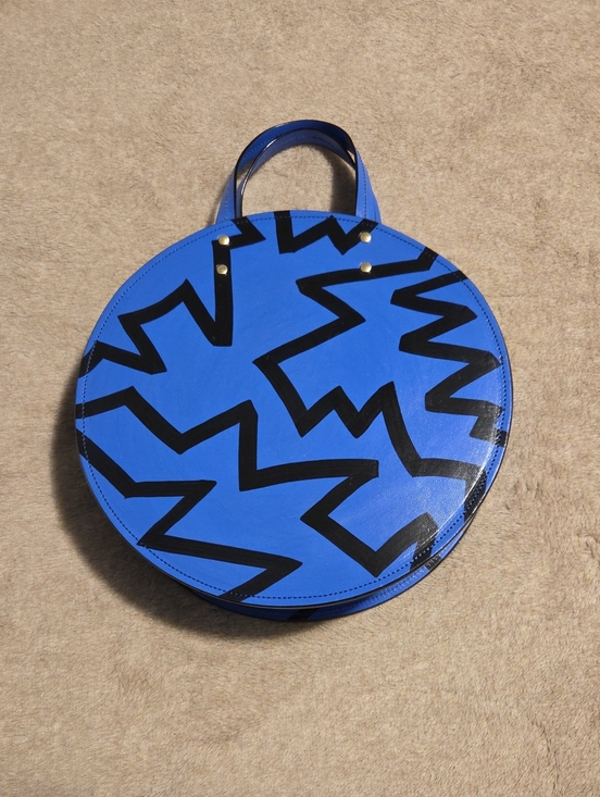Ann Howell Bullard Handbags - Round Blue Graphic Leather Shoulder Bag By Ann Howell Bullard
